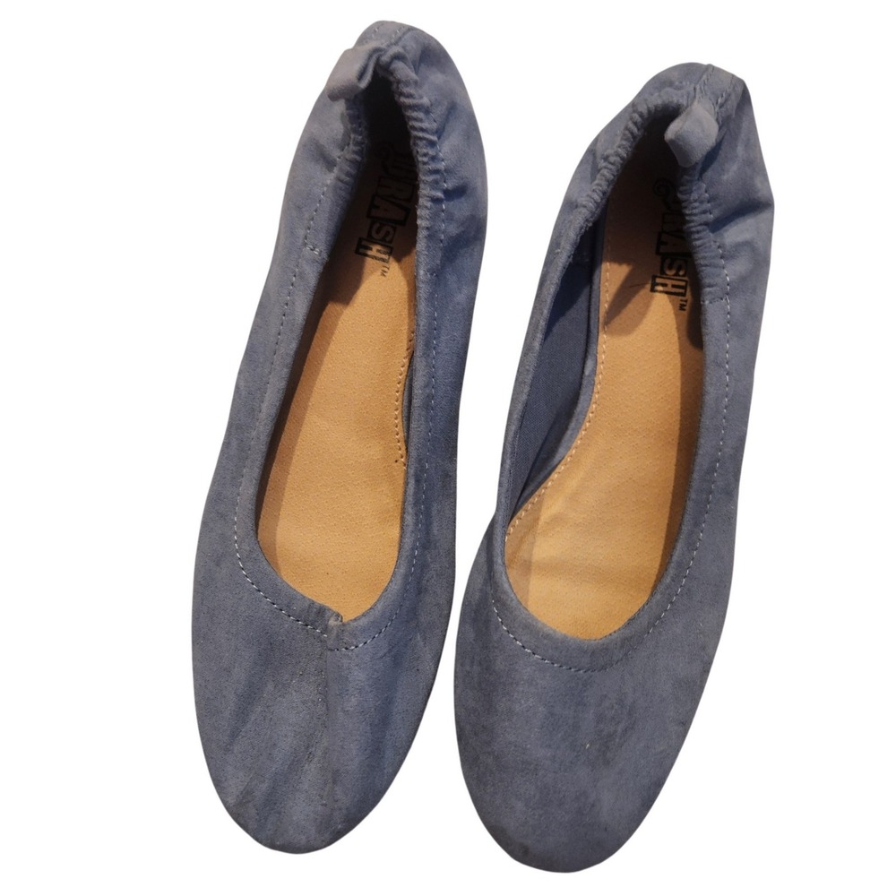 Brash Blue Faux Suede Block‎ Heel Ballet Flats Elastic Back 181130 balletcore 7